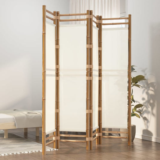 Divisorio Ambienti 4 Pannelli Pieghevole 160 cm Bambù e Tela - homemem39