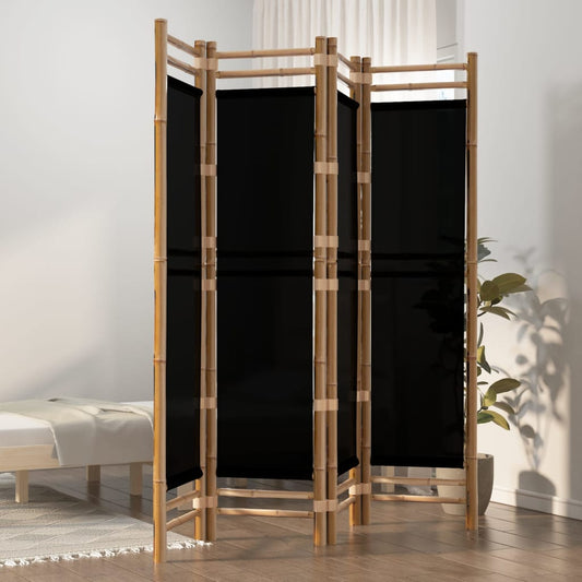 Divisorio Ambienti 4 Pannelli Pieghevole 160 cm Bambù e Tela - homemem39