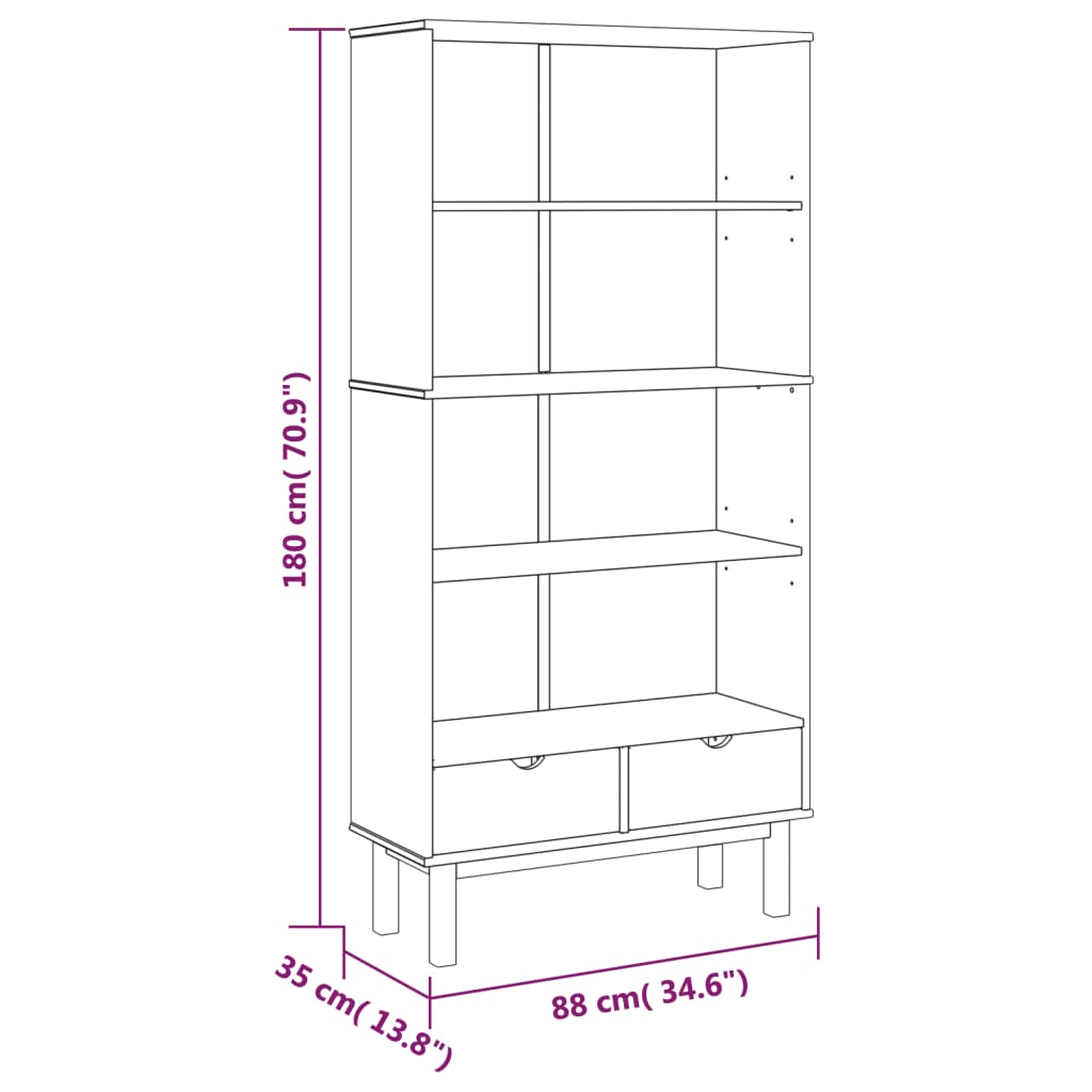 Libreria OTTA con 2 Cassetti Marrone in Legno Massello di Pino | homemem39