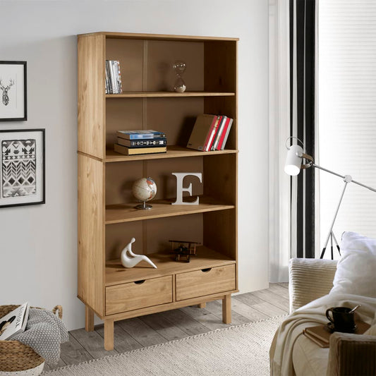 Libreria OTTA con 2 Cassetti Marrone in Legno Massello di Pino | homemem39