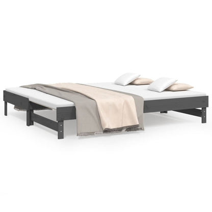 Dormeuse Estraibile Grigia 2x(100x200)cm Legno Massello di Pino - homemem39