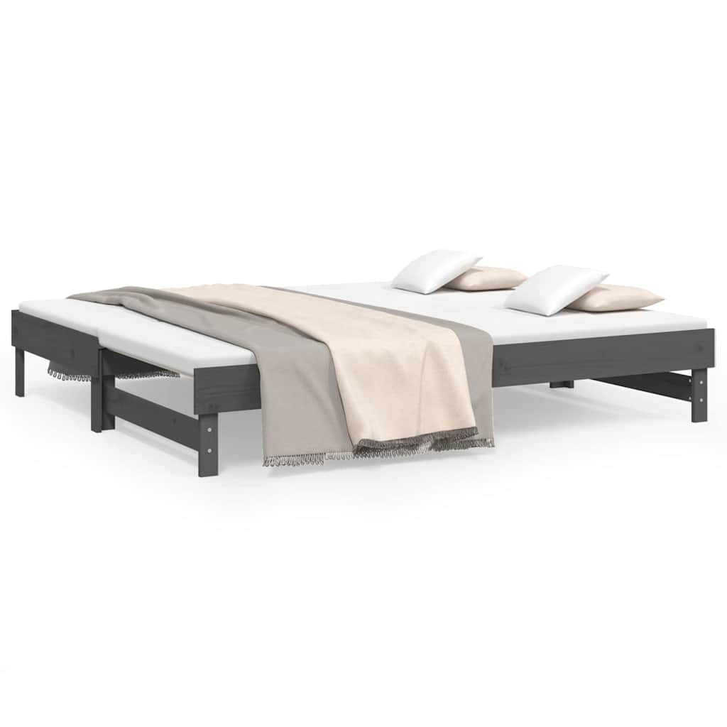 Dormeuse Estraibile Grigia 2x(100x200)cm Legno Massello di Pino