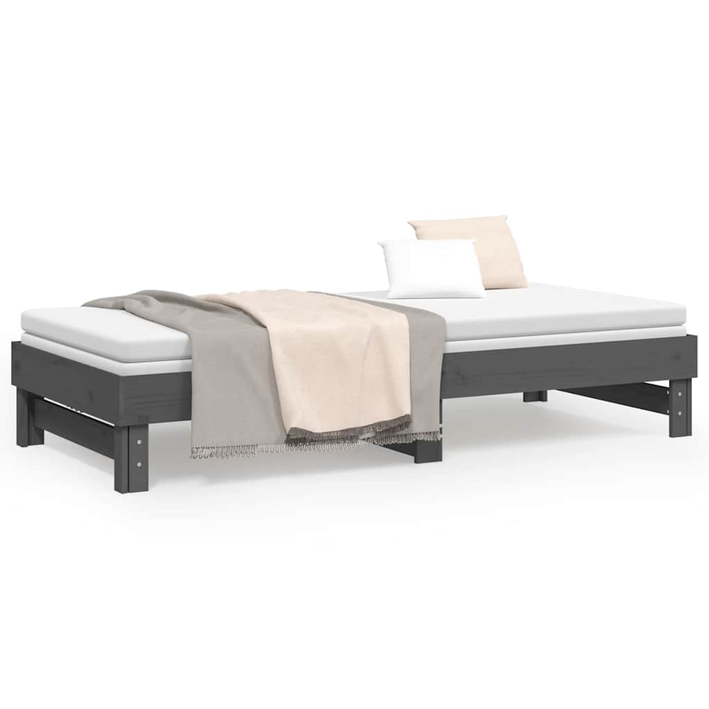 Dormeuse Estraibile Grigia 2x(100x200)cm Legno Massello di Pino