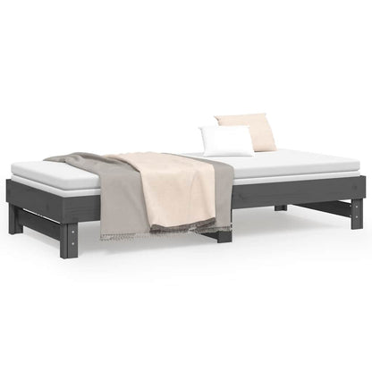 Dormeuse Estraibile Grigia 2x(100x200)cm Legno Massello di Pino