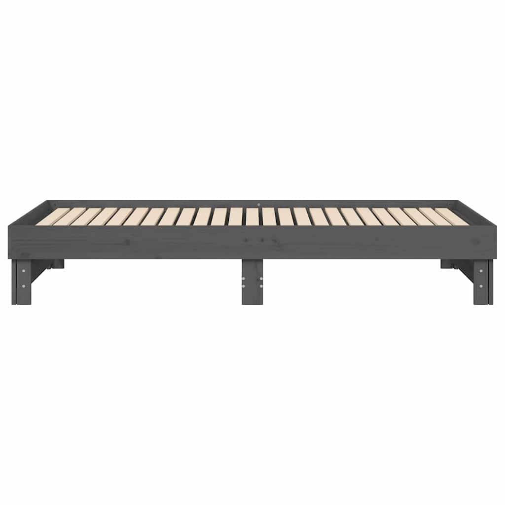 Dormeuse Estraibile Grigia 2x(100x200)cm Legno Massello di Pino