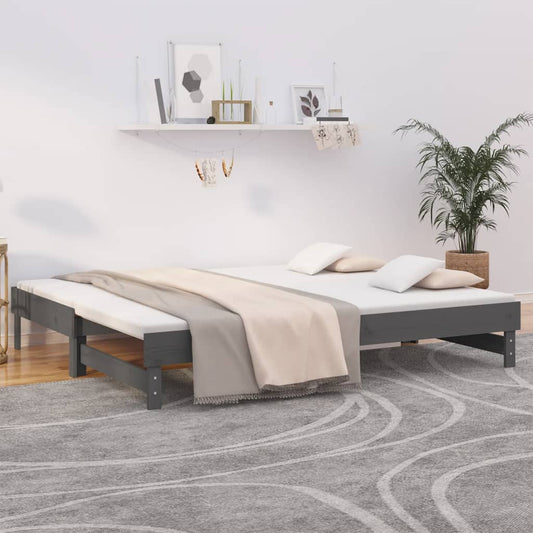 Dormeuse Estraibile Grigia 2x(90x200) cm Legno Massello di Pino - homemem39