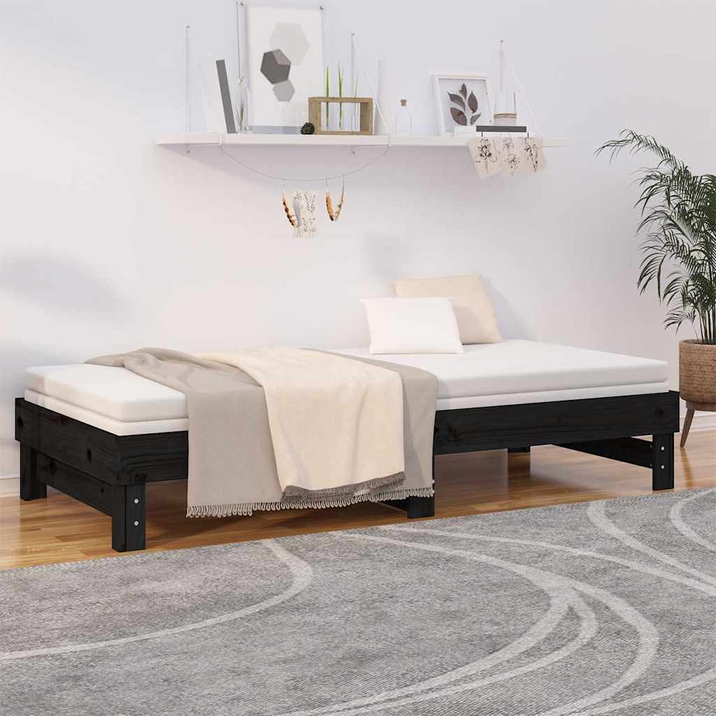 Dormeuse Estraibile Nera 2x(80x200) cm Legno Massello di Pino | homemem39