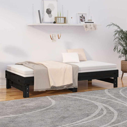 Dormeuse Estraibile Nera 2x(90x190) cm Legno Massello di Pino | homemem39