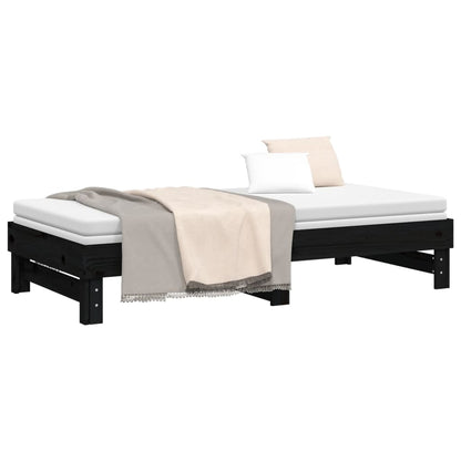Dormeuse Estraibile Nera 2x(90x190) cm Legno Massello di Pino - homemem39
