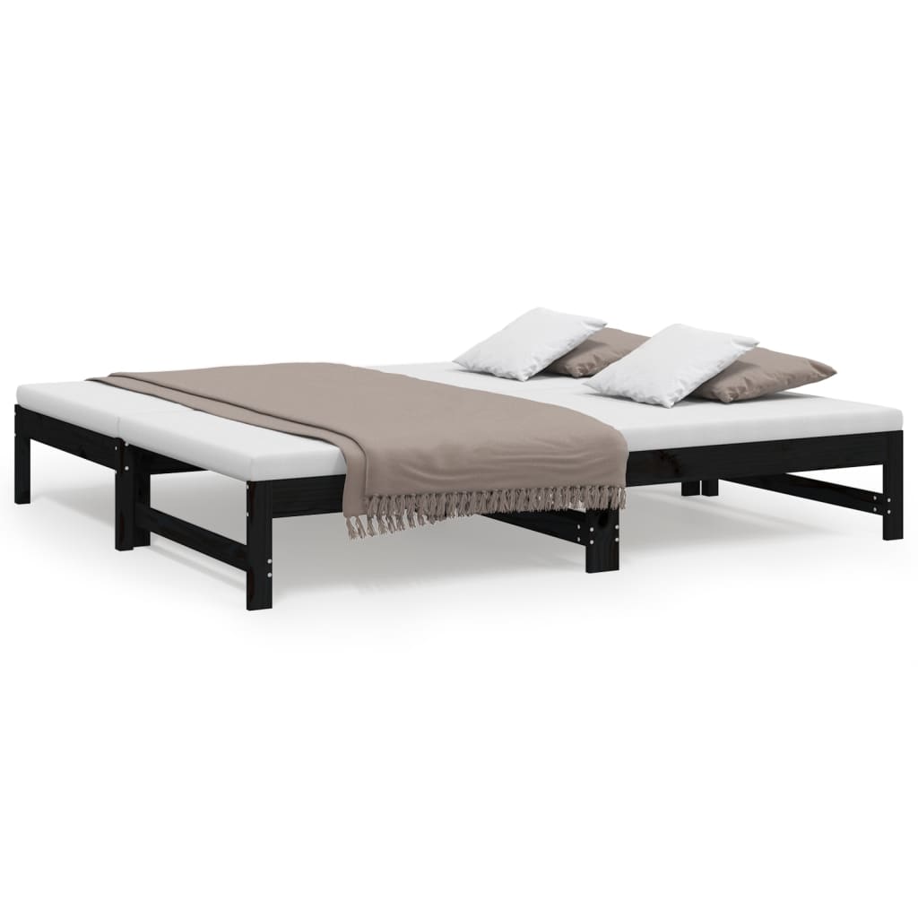 Dormeuse Estraibile Nera 2x(90x190) cm Legno Massello di Pino - homemem39