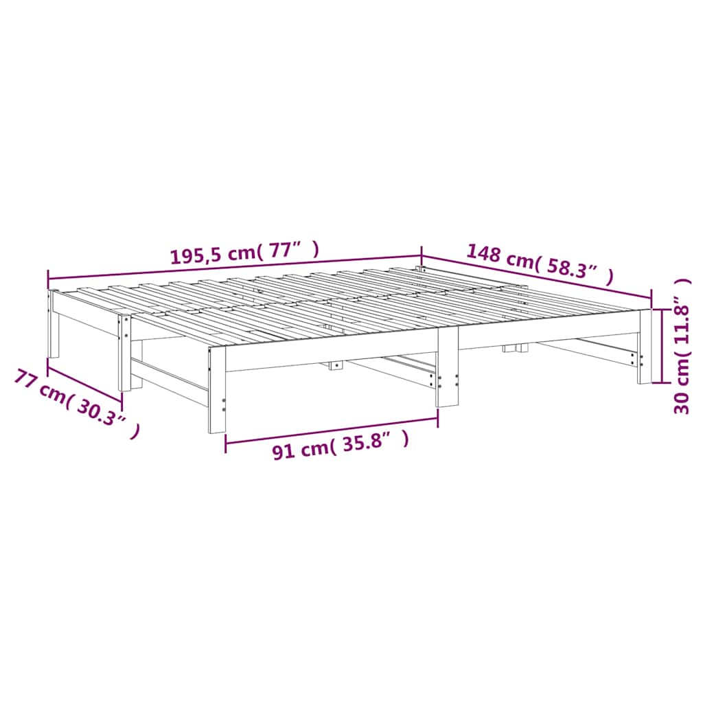 Dormeuse Estraibile 75x190 cm Legno Massello di Pino