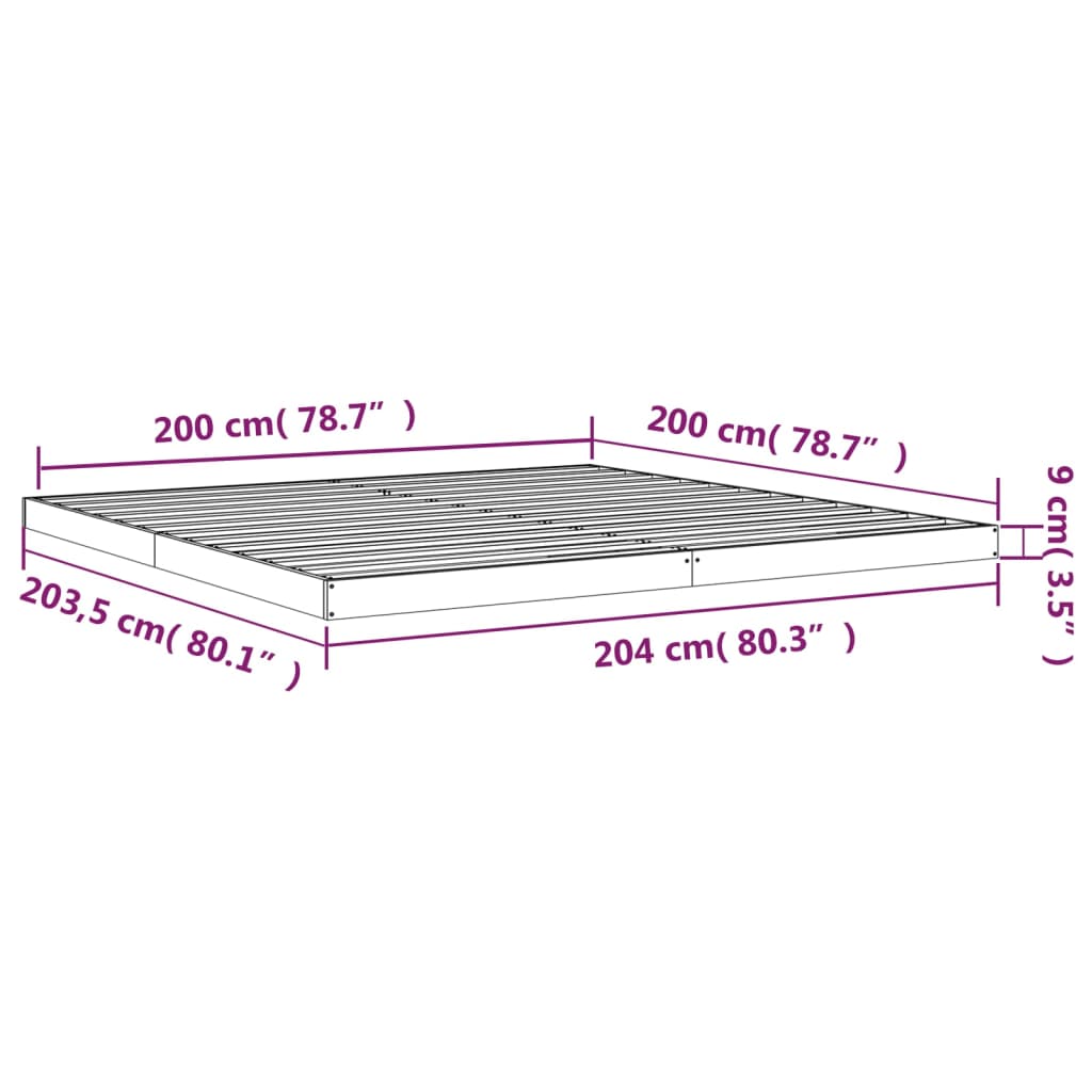 Giroletto senza Materasso Bianco 200x200 cm Legno Massello Pino - homemem39