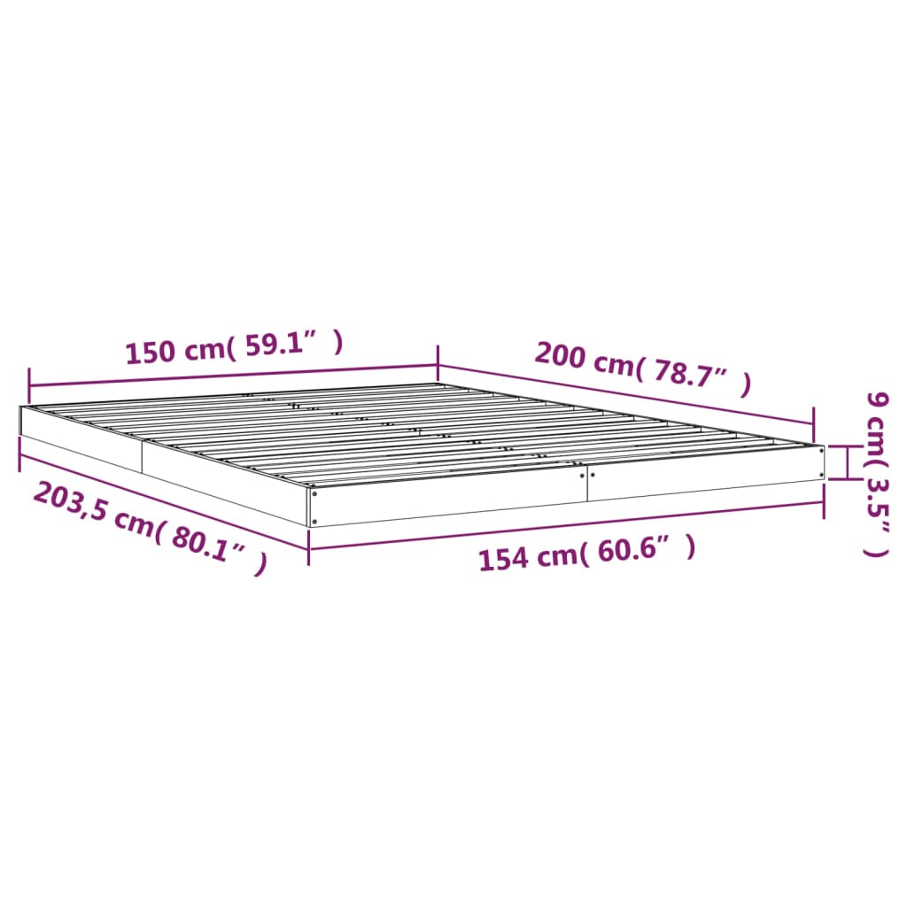 Giroletto Nero 150x200 cm King in Legno Massello di Pino - homemem39