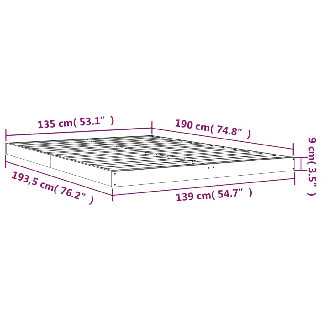 Letto senza Materasso Bianco 135x190 cm Legno Massello di Pino - homemem39