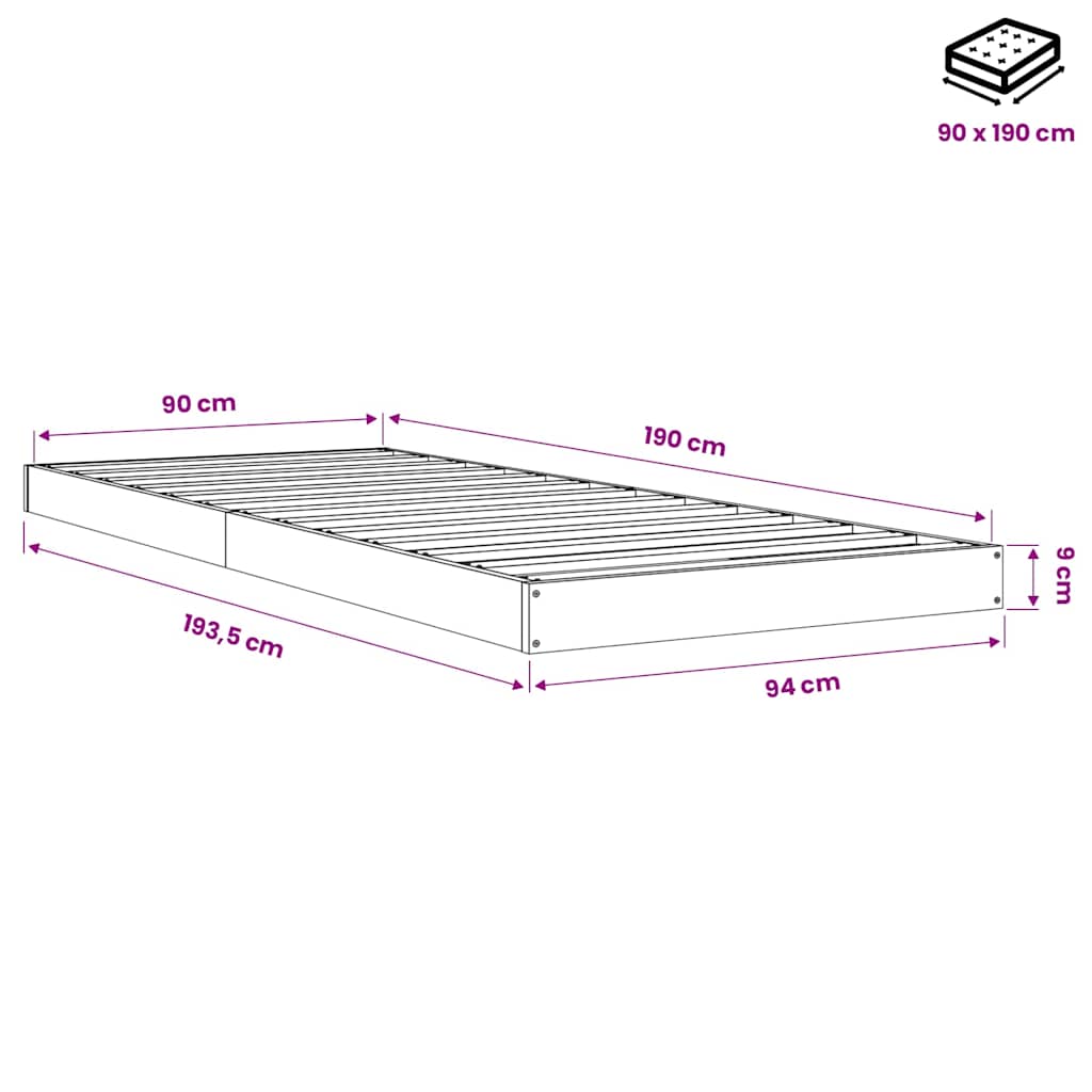 Giroletto Bianco 90x190 cm Single in Legno Massello di Pino