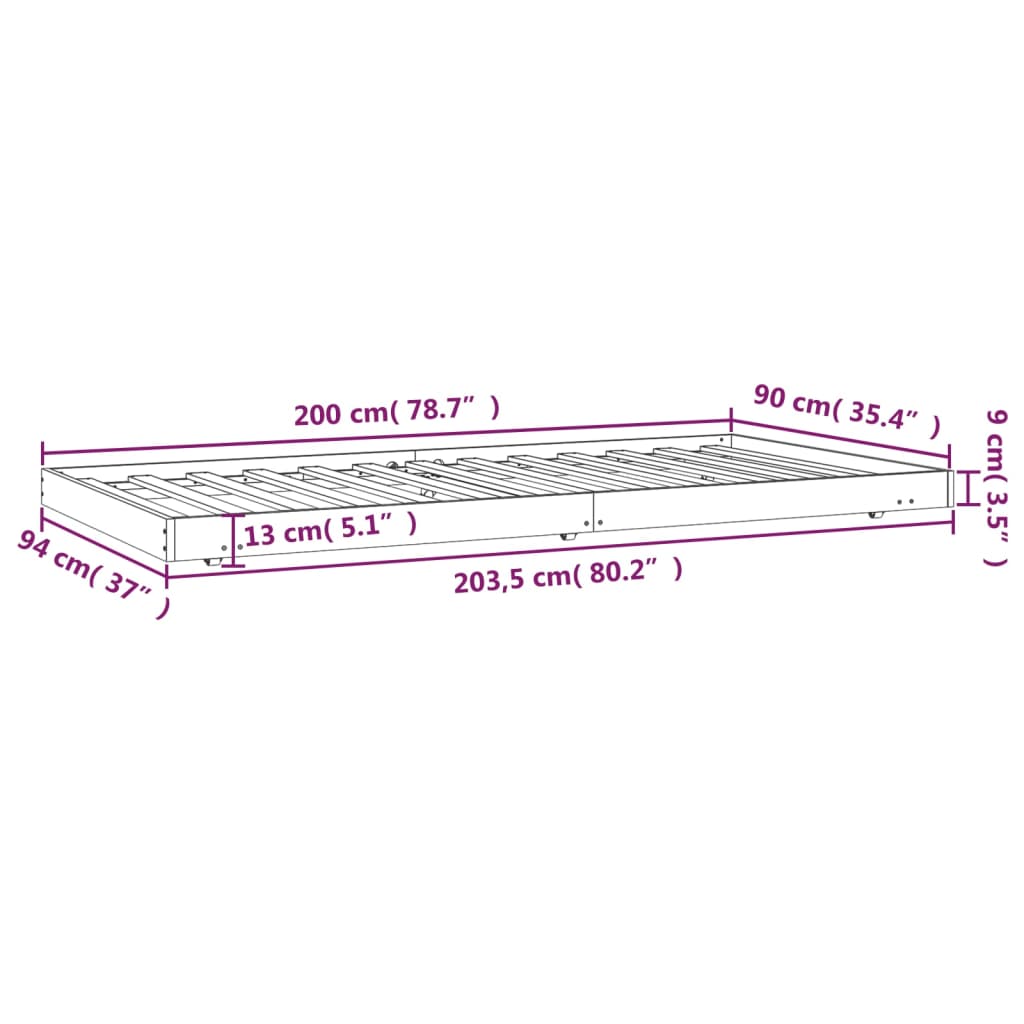 Giroletto senza Materasso Bianco 90x200 cm Legno Massello Pino - homemem39