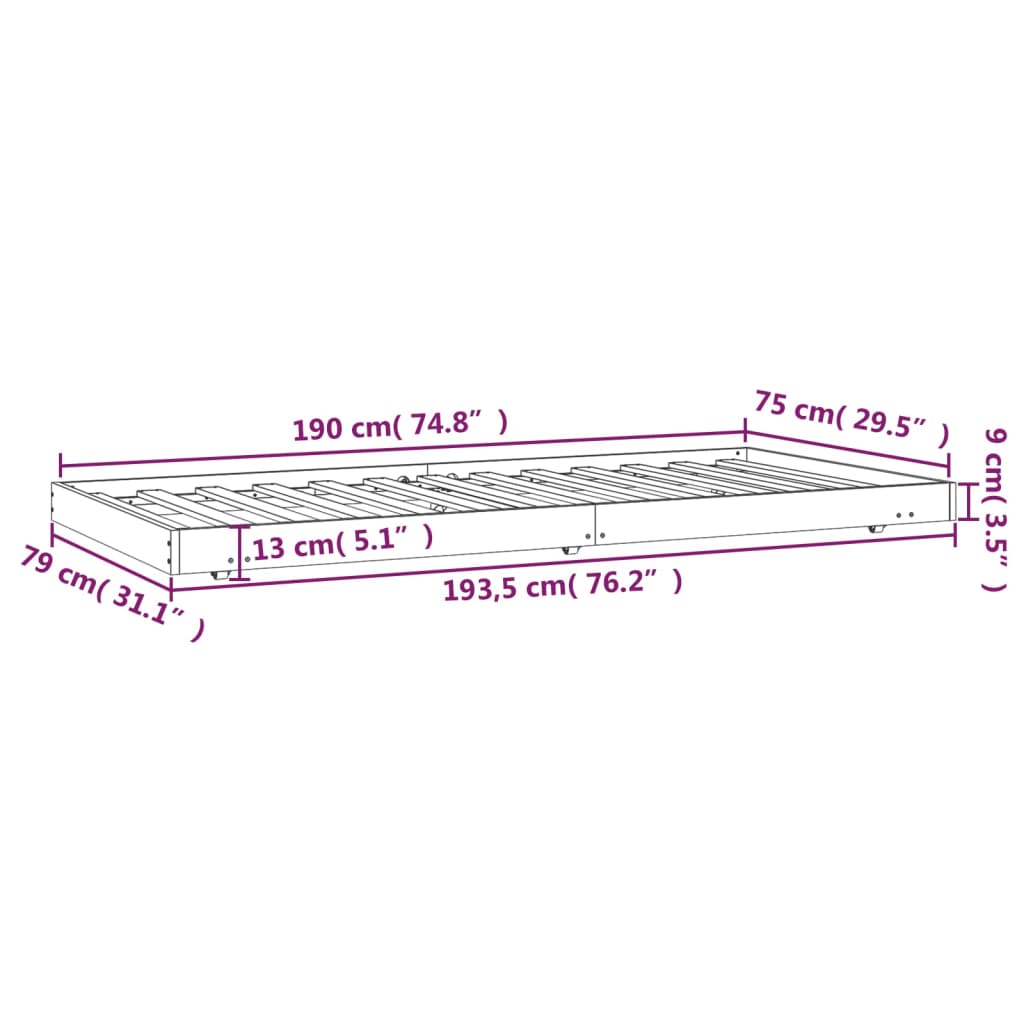 Giroletto senza Materasso Bianco 75x190 Legno Massello di Pino - homemem39