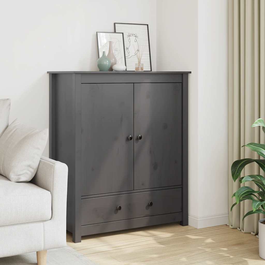 Credenza Grigia 83x41,5x100 cm in Legno Massello di Pino | homemem39