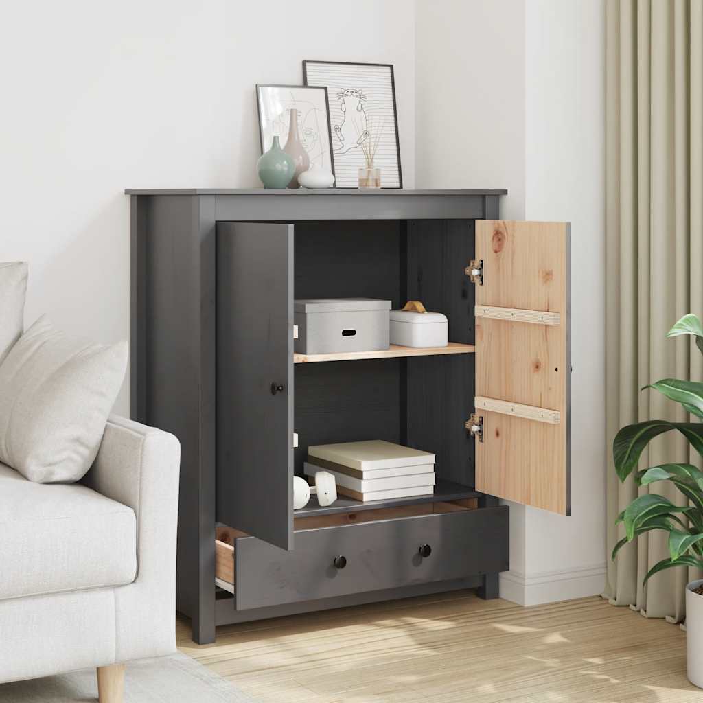 Credenza Grigia 83x41,5x100 cm in Legno Massello di Pino | homemem39