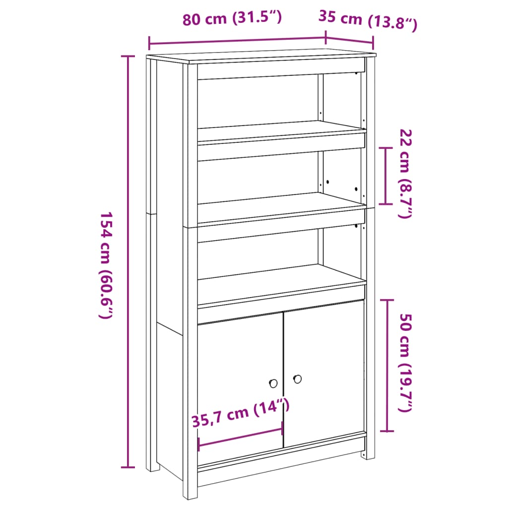 Credenza Bianca 80x35x154 cm in Legno Massello di Pino - homemem39