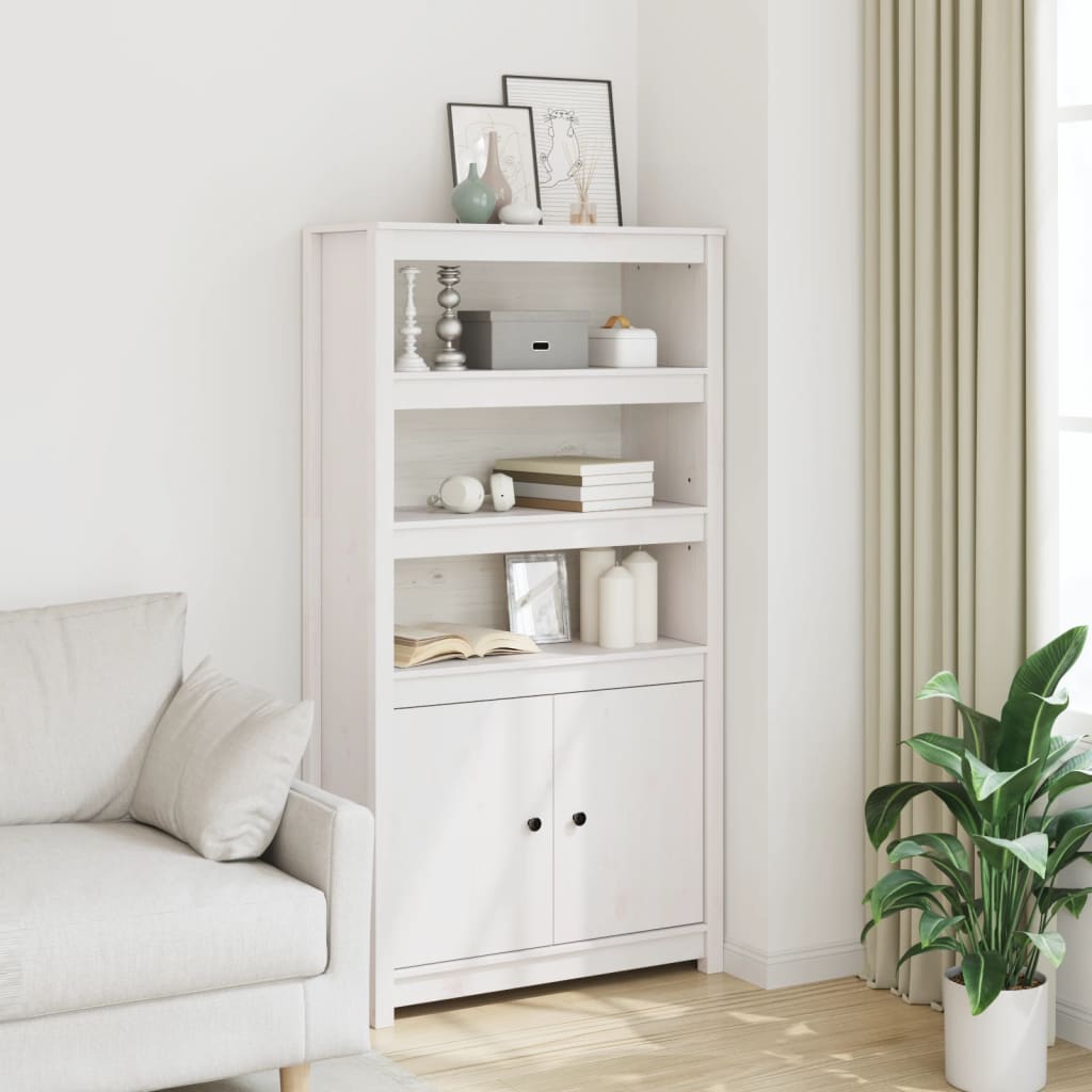 Credenza Bianca 80x35x154 cm in Legno Massello di Pino - homemem39
