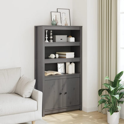 Credenza Grigio 80x35x154 cm in Legno Massello di Pino - homemem39