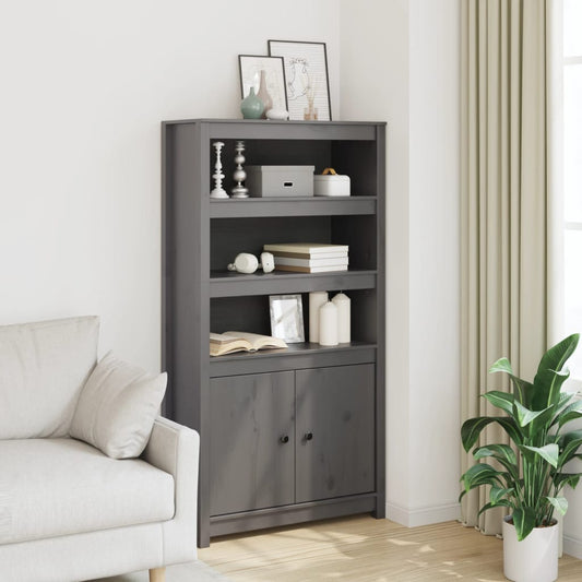 Credenza Grigio 80x35x154 cm in Legno Massello di Pino - homemem39