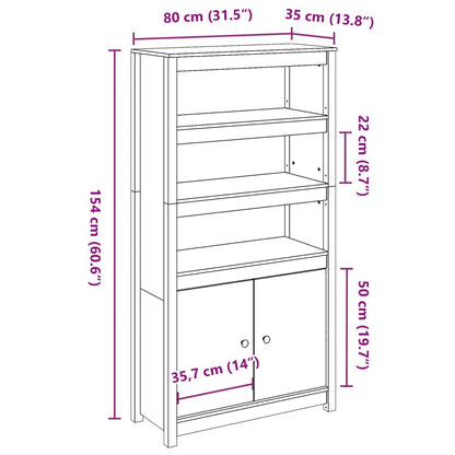 Credenza Marrone Ambra 80x35x154 cm in Legno Massello di Pino | homemem39