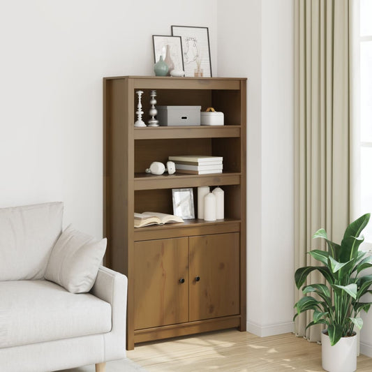 Credenza Marrone Ambra 80x35x154 cm in Legno Massello di Pino - homemem39