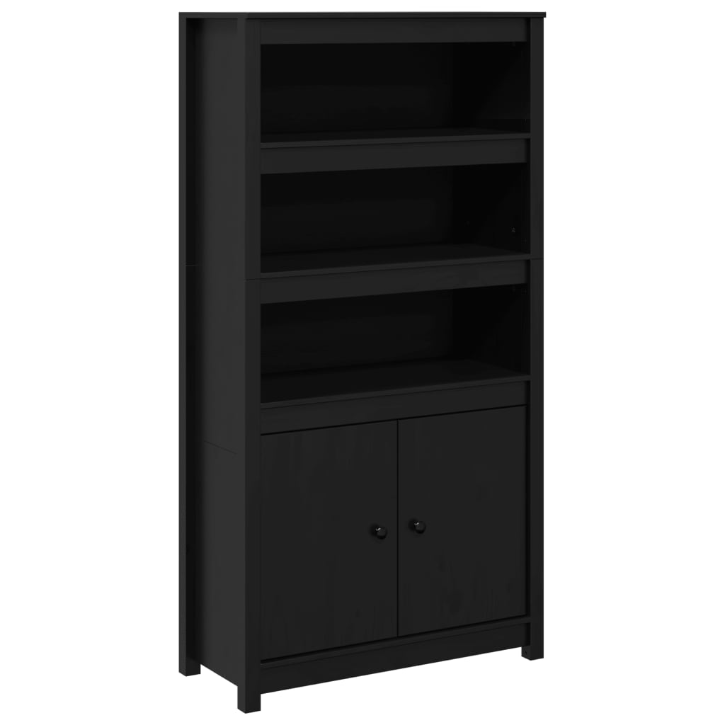 Credenza Nera 80x35x154 cm in Legno Massello di Pino