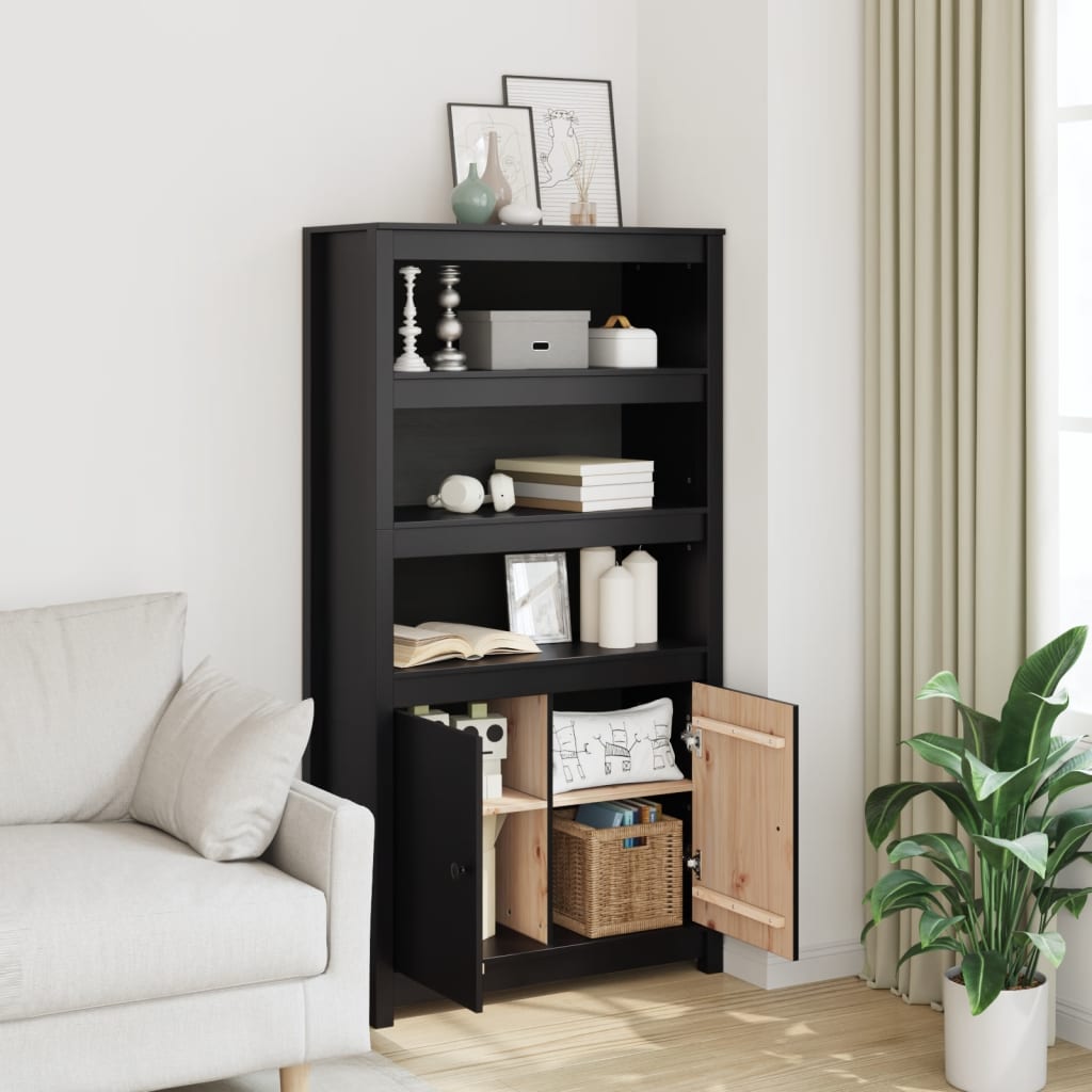 Credenza Nera 80x35x154 cm in Legno Massello di Pino