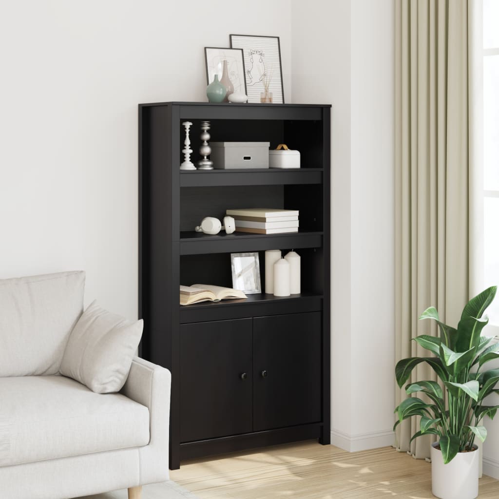 Credenza Nera 80x35x154 cm in Legno Massello di Pino