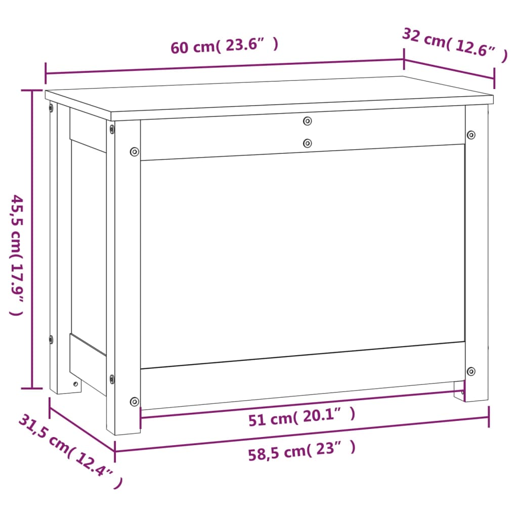 Contenitore Portaoggetti Bianco 60x32x45,5cm Massello di Pino - homemem39