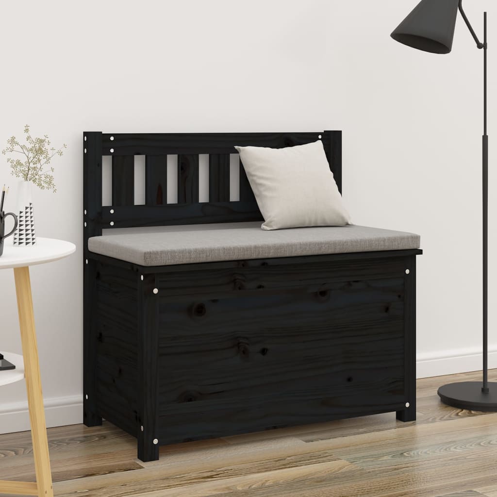Panca Nera 80x41x77 cm in Legno Massello di Pino - homemem39