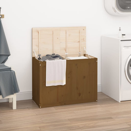 Contenitore per Bucato Ambra 88,5x44x66 cm Legno Massello Pino - homemem39