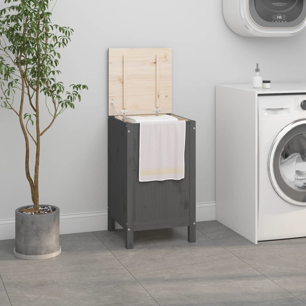 Contenitore per Bucato Grigio 44x44x76 cm Legno Massello Pino - homemem39