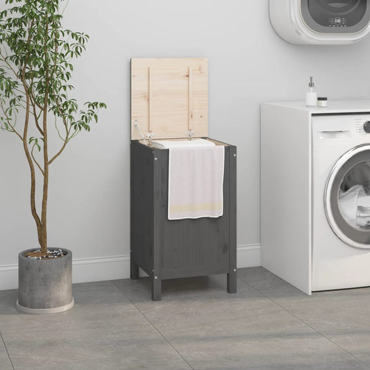 Contenitore per Bucato Grigio 44x44x76 cm Legno Massello Pino - homemem39