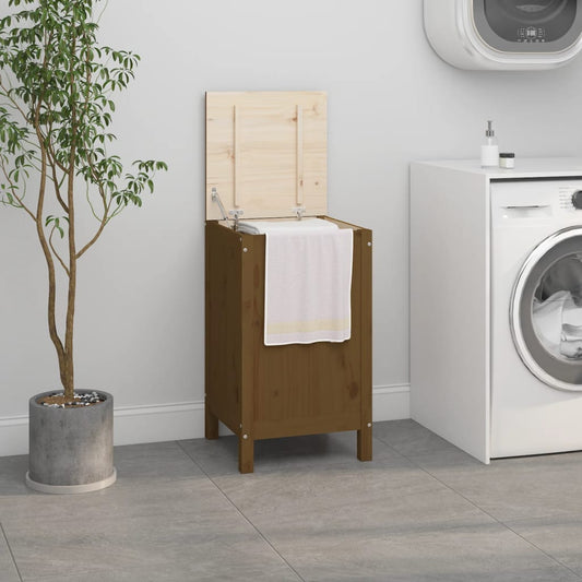 Contenitore per Bucato Ambra 44x44x76 cm Legno Massello Pino - homemem39