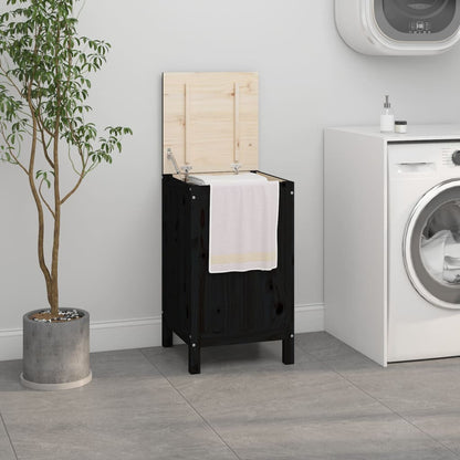 Contenitore per Bucato Nero 44x44x76 cm Legno Massello Pino - homemem39