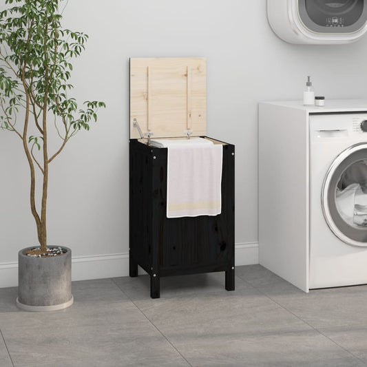 Contenitore per Bucato Nero 44x44x76 cm Legno Massello Pino - homemem39