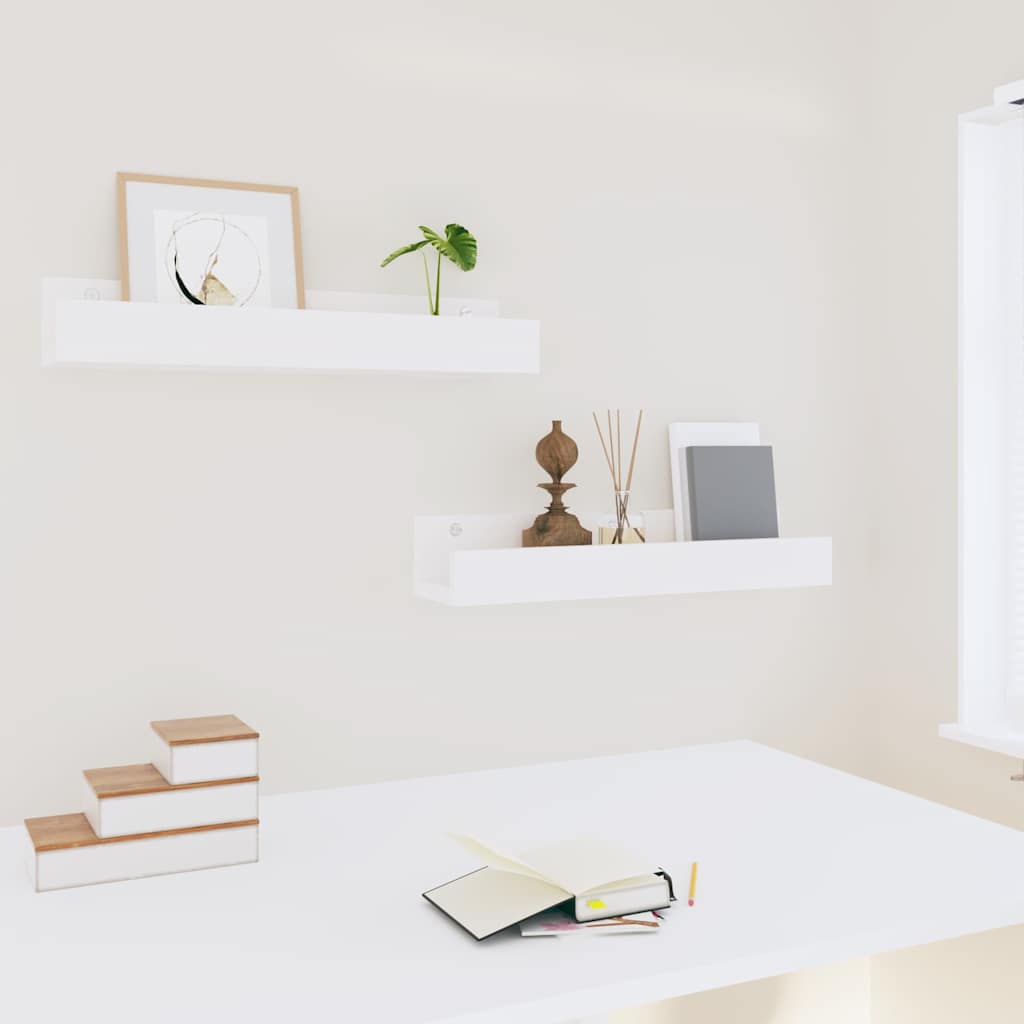 Mensole da Parete 2 pz Bianco 50x12x9cm Legno Massello di Pino | homemem39