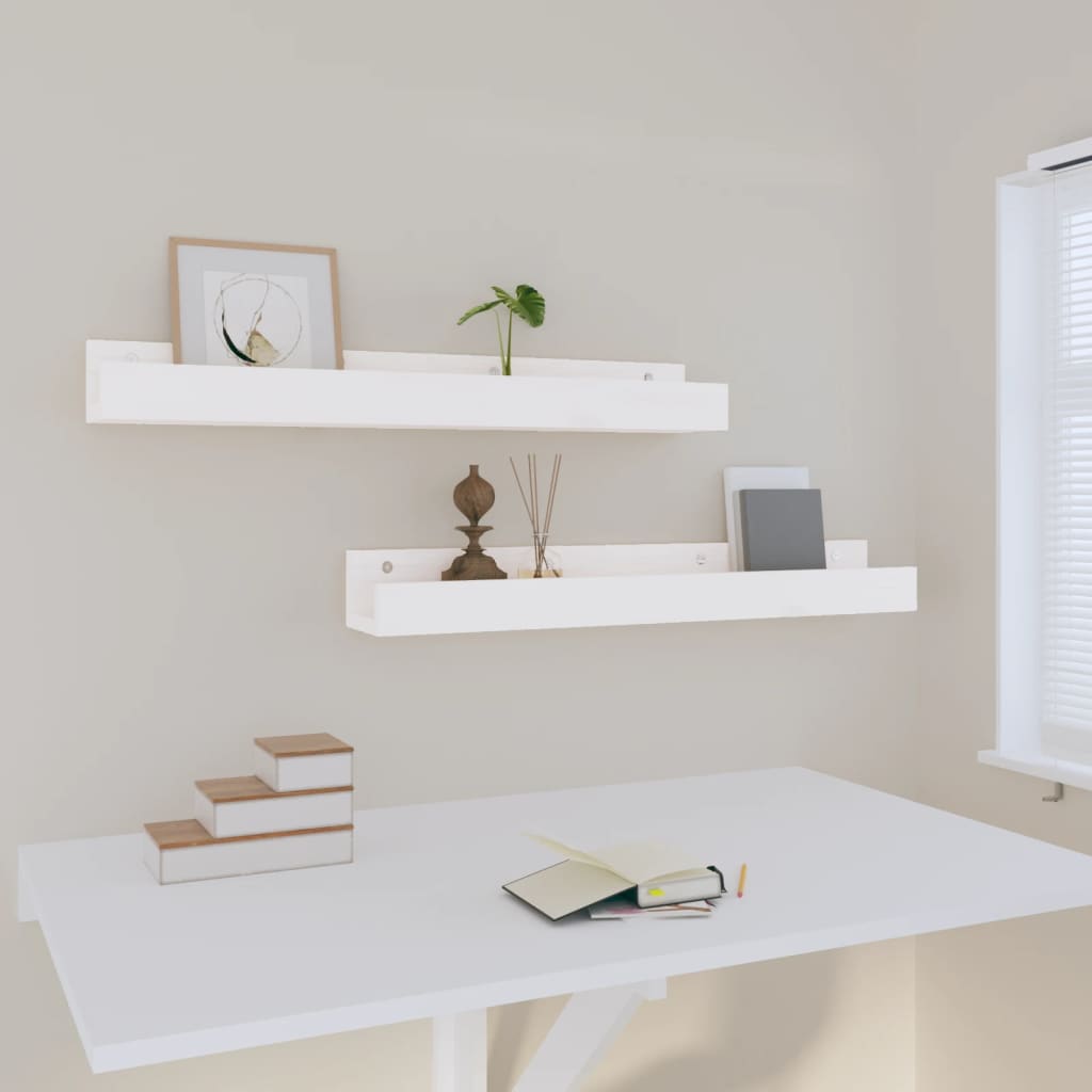 Mensole da Parete 2 pz Bianco 80x12x9cm Legno Massello di Pino | homemem39