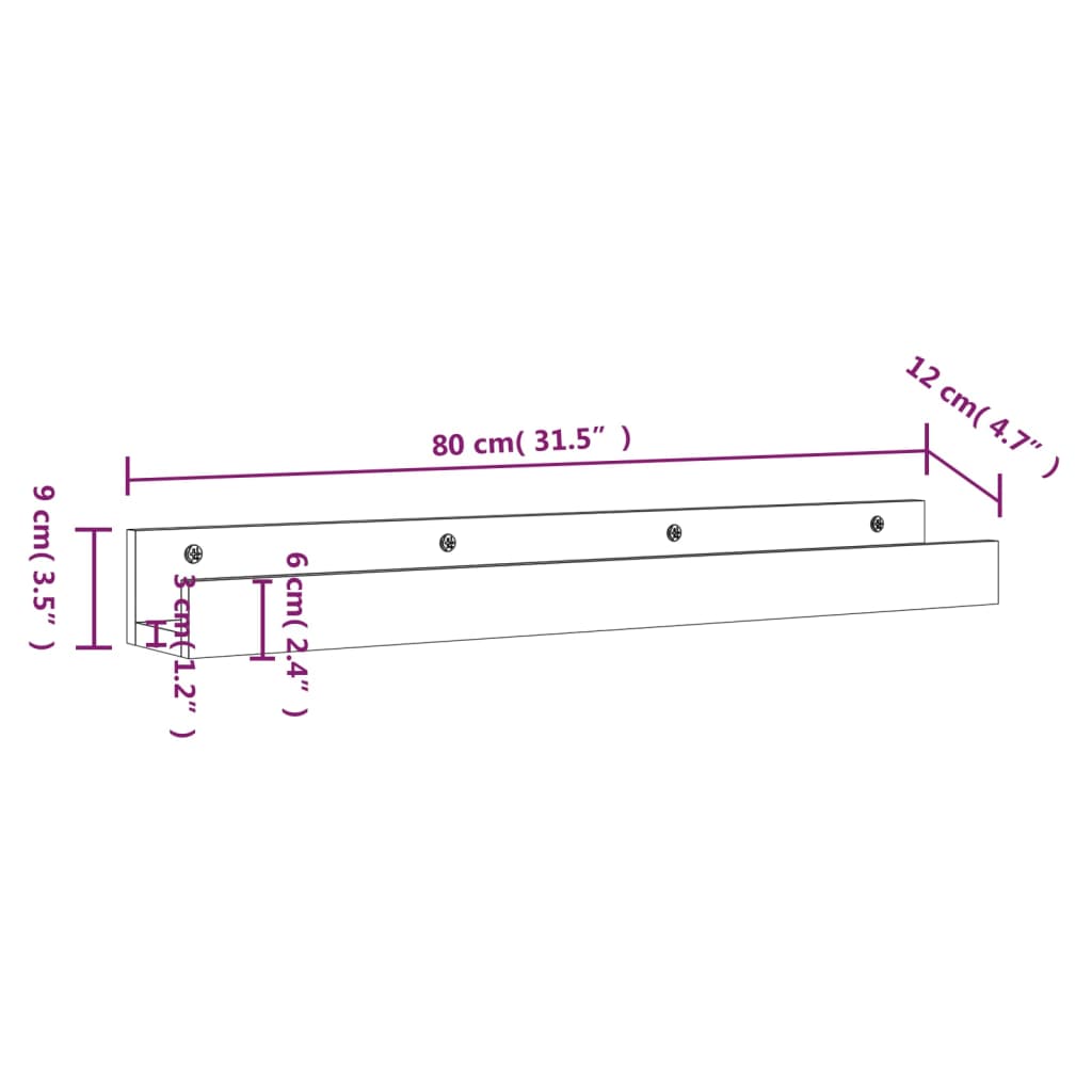 Mensole da Parete 2 pz Bianco 80x12x9cm Legno Massello di Pino | homemem39