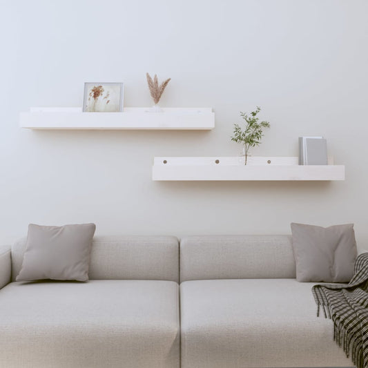 Mensole da Parete 2 pz Bianco 80x12x9cm Legno Massello di Pino | homemem39