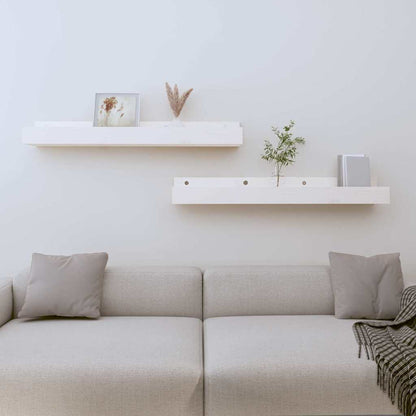 Mensole da Parete 2 pz Bianco 80x12x9cm Legno Massello di Pino