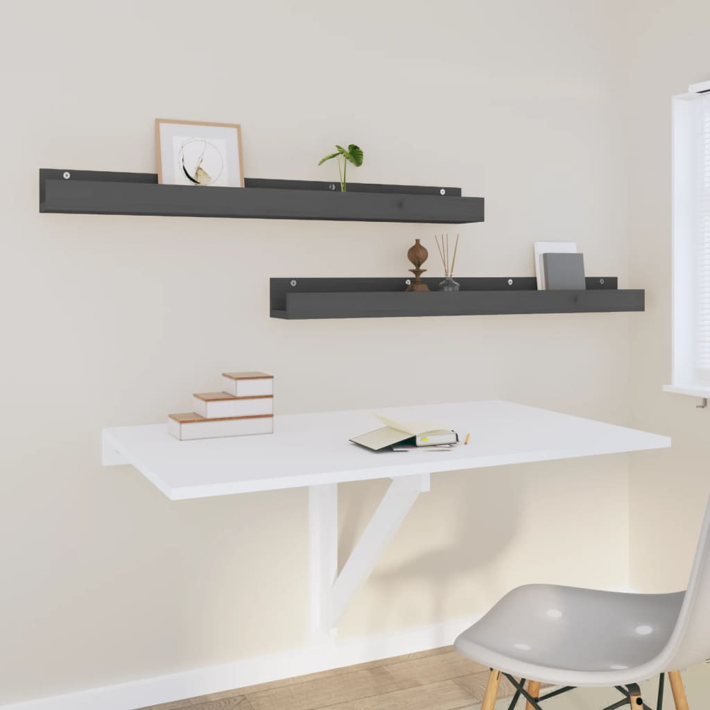 Mensole da Parete 2 pz Grigio 110x12x9cm Legno Massello di Pino | homemem39