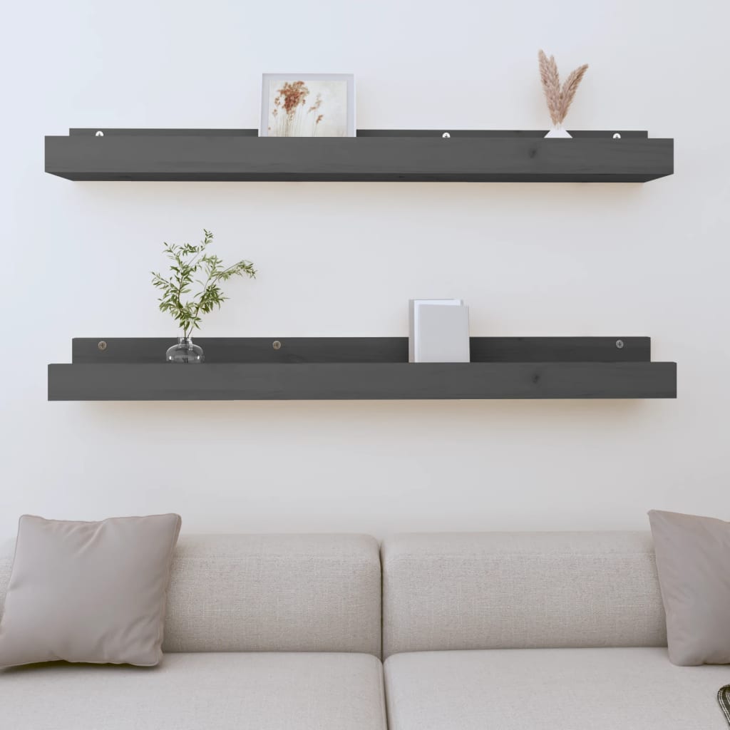 Mensole da Parete 2 pz Grigio 110x12x9cm Legno Massello di Pino | homemem39