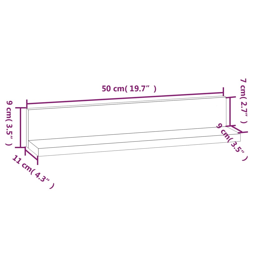 Mensole da Parete 2 pz Bianco 50x11x9cm Legno Massello di Pino | homemem39
