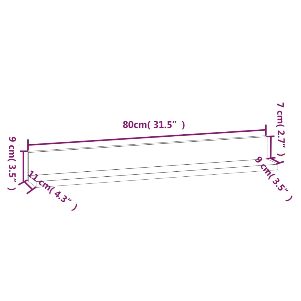 Mensole da Parete 2 pz Grigio 80x11x9cm Legno Massello di Pino | homemem39