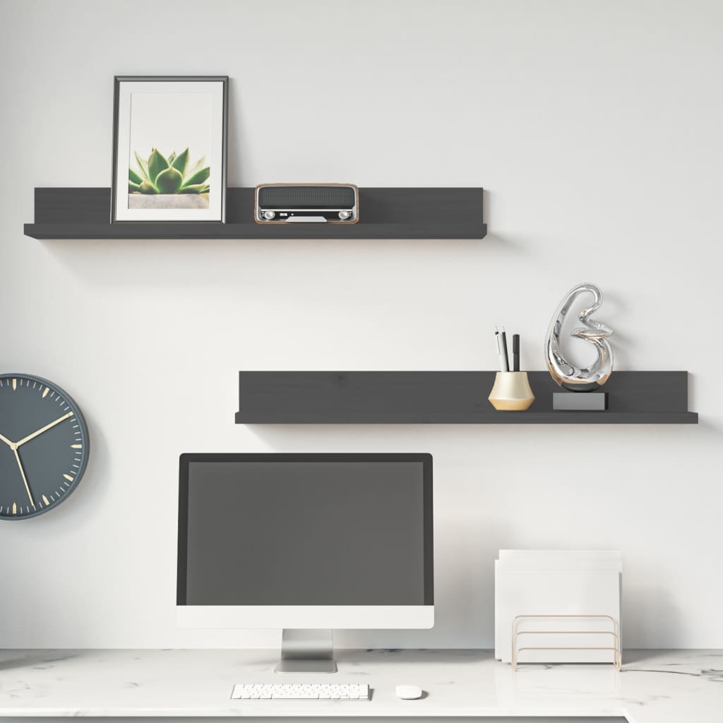 Mensole da Parete 2 pz Grigio 80x11x9cm Legno Massello di Pino | homemem39